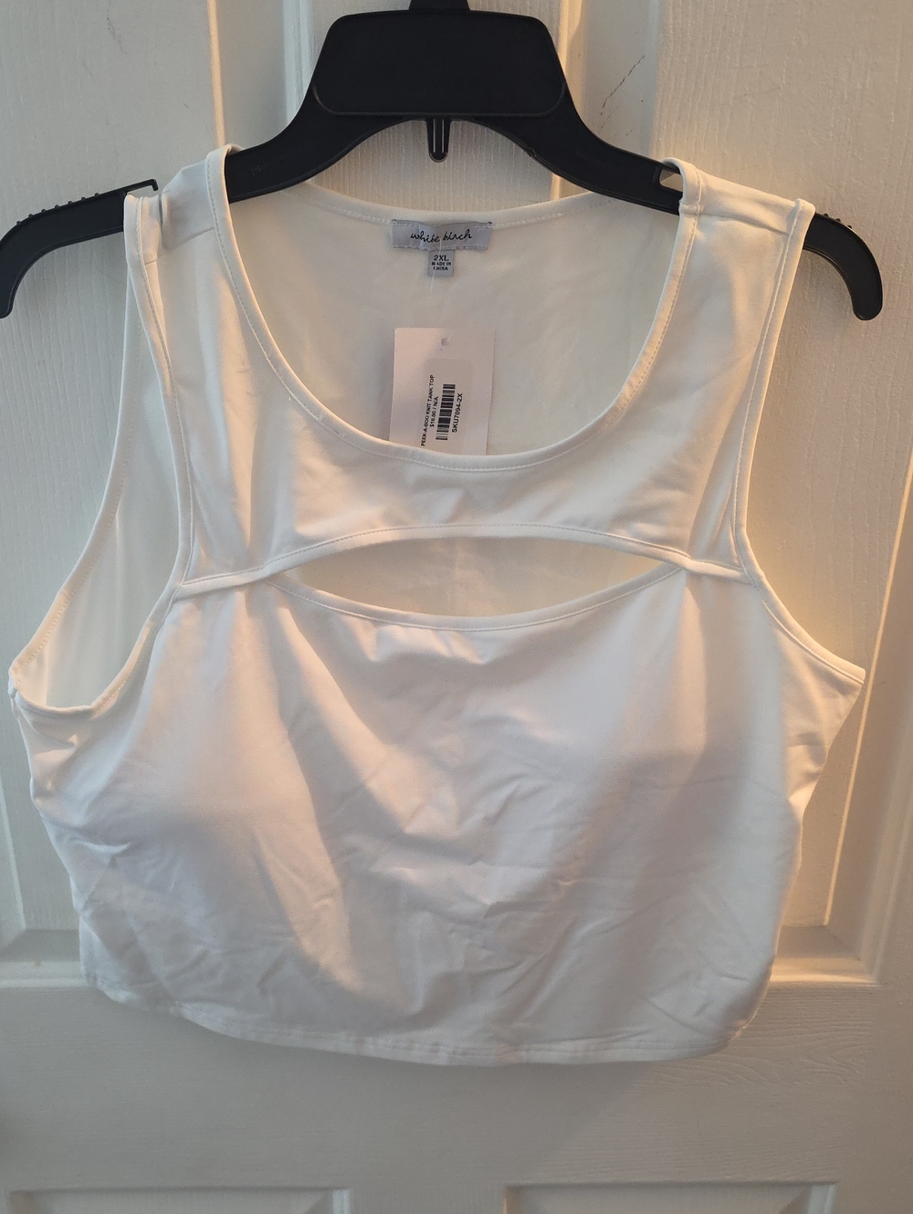 white birch White Cropped Tank Top with Front Cutout